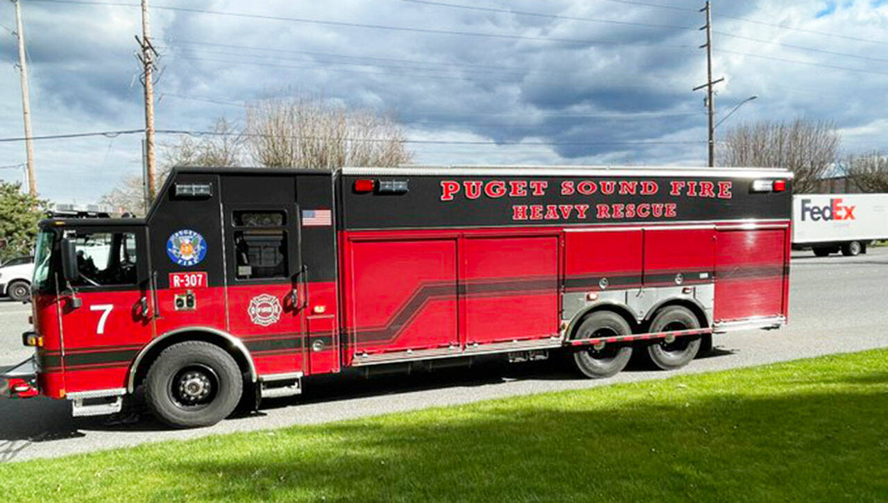 Puget Sound Fire responds to a fatal crash Wednesday, March 6 in Kent between two vehicles at South 196th Street and 68th Avenue South. COURTESY PHOTO, Puget Sound Fire