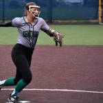 Kentwood pitcher Sarah Wright pitches to Lake Stevens at Auburn Riverside High School. Ben Ray / The Reporter