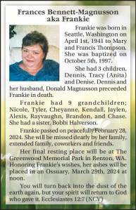 Frances Bennett-Magnusson (aka Frankie) | Obituary