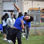 Kent-Meridian javelin thrower gives it a go at French Field. Ben Ray / The Reporter