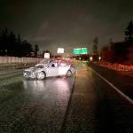 Washington State Patrol are looking for witnesses that might have seen this Nissan Sentra collide with another vehicle on Monday night, April 8 along Interstate 5 in Kent near State Route 516. The driver fled the scene on foot. COURTESY PHOTO, Washington State Patrol