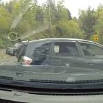 A pursuing officer deployed a PIT maneuver on the Honda Fit, resulting in the vehicle turning sideways onto the side of the road. (Screenshot via Auburn Police.)