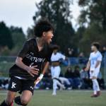 Ethan Nonthaveth scores the second Kentwood goal for the Conks in a minute against Mount Rainier. Ben Ray / The Reporter