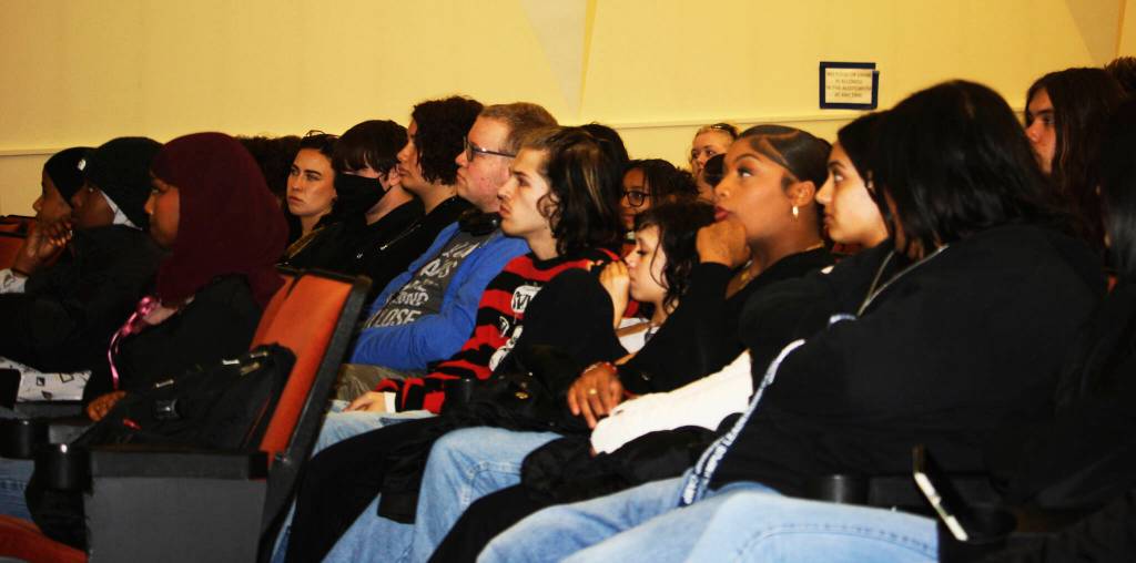 Students at Kent-Meridian High School listen to Dave Reichert talk about Gary Ridgway, the Green River Killer. STEVE HUNTER, Kent Reporter