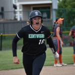 Gabby Greenwood gives a yell after her home run against Graham-Kapowsin. Ben Ray / The Reporter