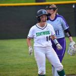 Sofia Mottern-Salinas gives a yell after getting the rally going against North Creek. Ben Ray / The Reporter