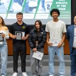The four Kentridge nominees (Jayda Sparks, Rylan Gullard, Mila Tsai, Giovanni Moimoi) stand next to Brian Smith. Sparks and Gullard being awarded the top vote getters for Kentridge. Photo by Robby Mullikin
