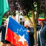 Kent Mayor Dana Ralph prepares to help raise the Juneteenth flag on Monday, June 17 at City Hall as Gwen Allen-Carston, executive director of the Kent Black Action Commission, looks on. COURTESY PHOTO, City of Kent