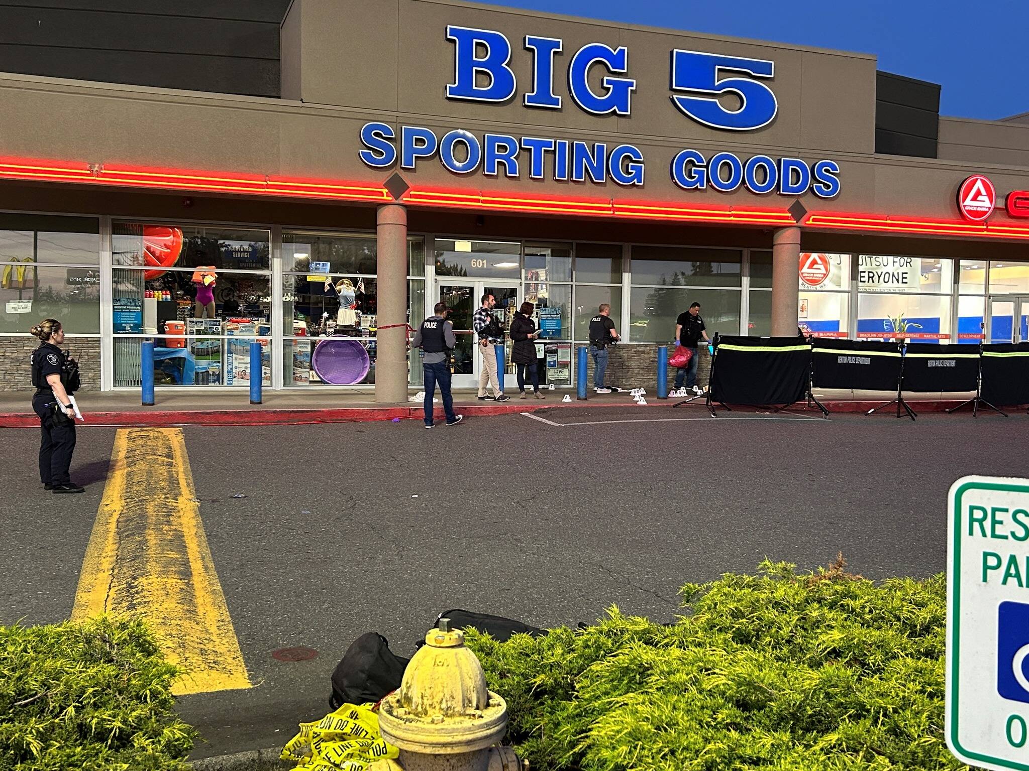 Renton Police Department officers dispatched at approximately 7:38 p.m. June 5 to a reported shooting at Big 5 Sporting Goods in the 600 block of South Grady Way. (Courtesy of the Renton Police Department.)