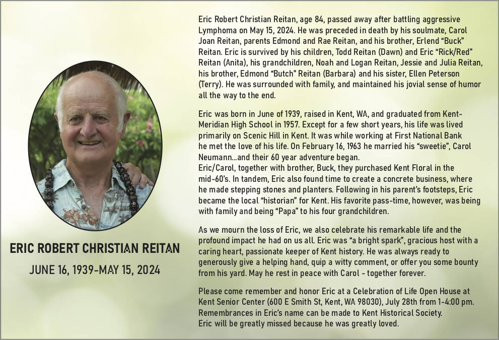Eric Robert Christian Reitan | Obituary