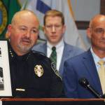 Kent Police Chief Rafael Padilla, left, and Detective Tim Ford talk at a Wednesday, Aug. 28 press conference at City Hall about solving a cold case from 1980 in the killing of Dorothy Dottie Silzel. STEVE HUNTER, Kent Reporter