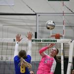 Kentwood senior Aly Skagen with a tip over the net for the Conks. Ben Ray / The Reporter