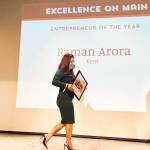 Raman Arora, the owner of Maggies on Meeker restaurant, accepting her Entrepreneur of the Year Award in Walla Walla. COURTESY PHOTO, Kent Downtown Partnership