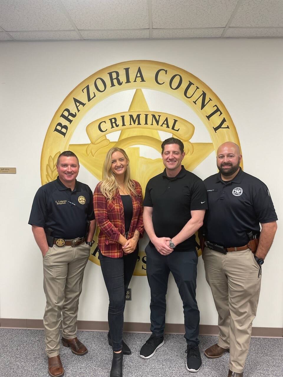 From left to right: Brazoria County (Texas) Sheriffs Office Sgt. Lobpries, Kent Detective Tessa Melville, Kent Detective Sgt J. Johnson and Brazoria County Sheriffs Office Investigator Dorsett, participated in the investigation and apprehension of a 31-year-old man in Texas in connection with an 11-year-old Kent sexual assault case. COURTESY PHOTO, Kent Police
