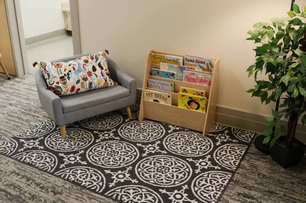The hallways also provide small sitting areas where students can become familiar with picture books. Photo by Bailey Jo Josie/Sound Publishing.