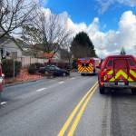 Puget Sound Fire and King County Medic One respond to a Friday morning, Nov. 15 single-car crash in the 15600 block of SE 256th Street in Covington. COURTESY PHOTO, Puget Sound Fire