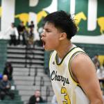 Kentridge senior Josh Manzano gives a yell after making his fourth three-pointer of the fourth quarter. Ben Ray / The Reporter