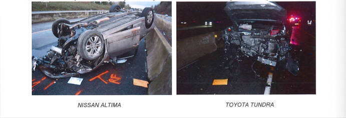 Francisco Ivan Garcia-Barragans vehicle [left] and the persons vehicle who collided with Garcia-Barragan [right]. COURTESY PHOTO, King County Superior Court