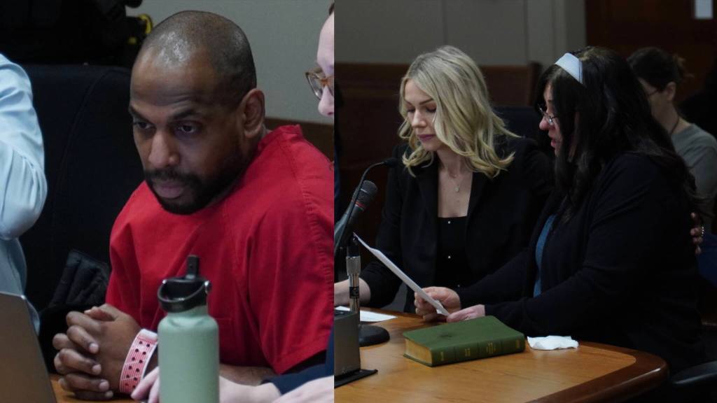 Pictured left: Leonel Gonzalez at his sentencing. Pictured right: The victims mother reading a statement to the judge at the sentencing. Photo by Joshua Solorzano/Sound Publishing