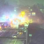 A head-on collision critically injured one man and closed northbound State Route 167 near South 277th Street in Kent at about 3:08 a.m. Sunday, Jan. 15. COURTESY PHOTO, WSDOT