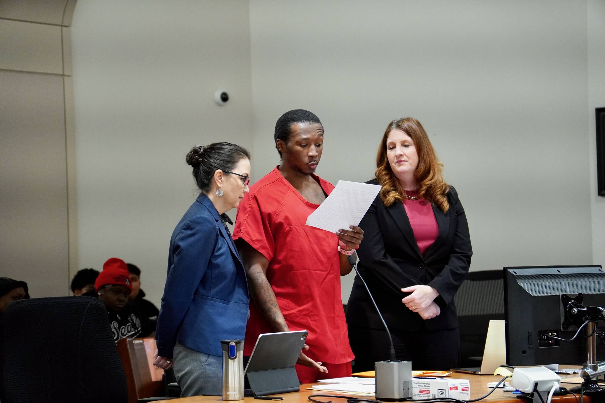 Corniche Washington reading an apology letter at his sentencing. Photo by Joshua Solorzano/Sound Publishing