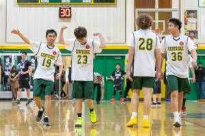 Kentridge players celebrate a basket. Photo provided by Robbie Mullikin.
