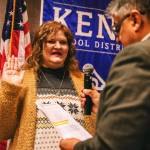 New Kent School Board director Teresa Gregory takes the oath of office from Superintendent Israel Vela during the Feb. 12 meeting. COURTESY PHOTO, Kent School District
