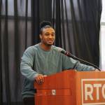 Alejandro Snead performs spoken word at the 2025 Black History Month Forum at RTC. Photo by Bailey Jo Josie/Sound Publishing.