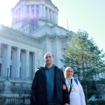 Faisal Aloosi and his mother Nidal Alnili moved to Federal Way five years ago and came to the Capitol to advocate for housing and for programs for adults with disabilities. Photo by Keelin Everly-Lang / the Mirror