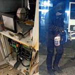 The backside of a destoyed ATM in one of the thefts and allegedly Scott Rhodes with a Jaws of Life. Courtesy photos