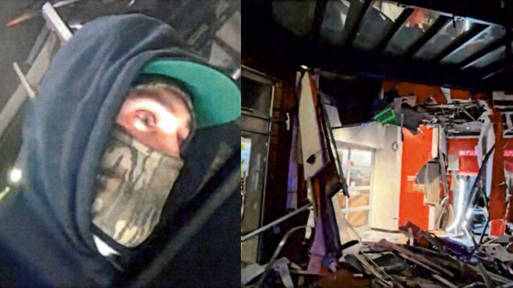 Allegedly, Scott Rhodes and the BECU that the excavator destroyed. Courtesy photos.