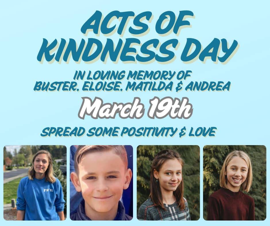 One year after a high-speed crash caused the deaths of Andrea Hudson, Buster Brown, Matilda Wilcoxson and Eloise Wilcoxson in Fairwood, families and friends are calling on others to be kind and spread positivity. Courtesy image.