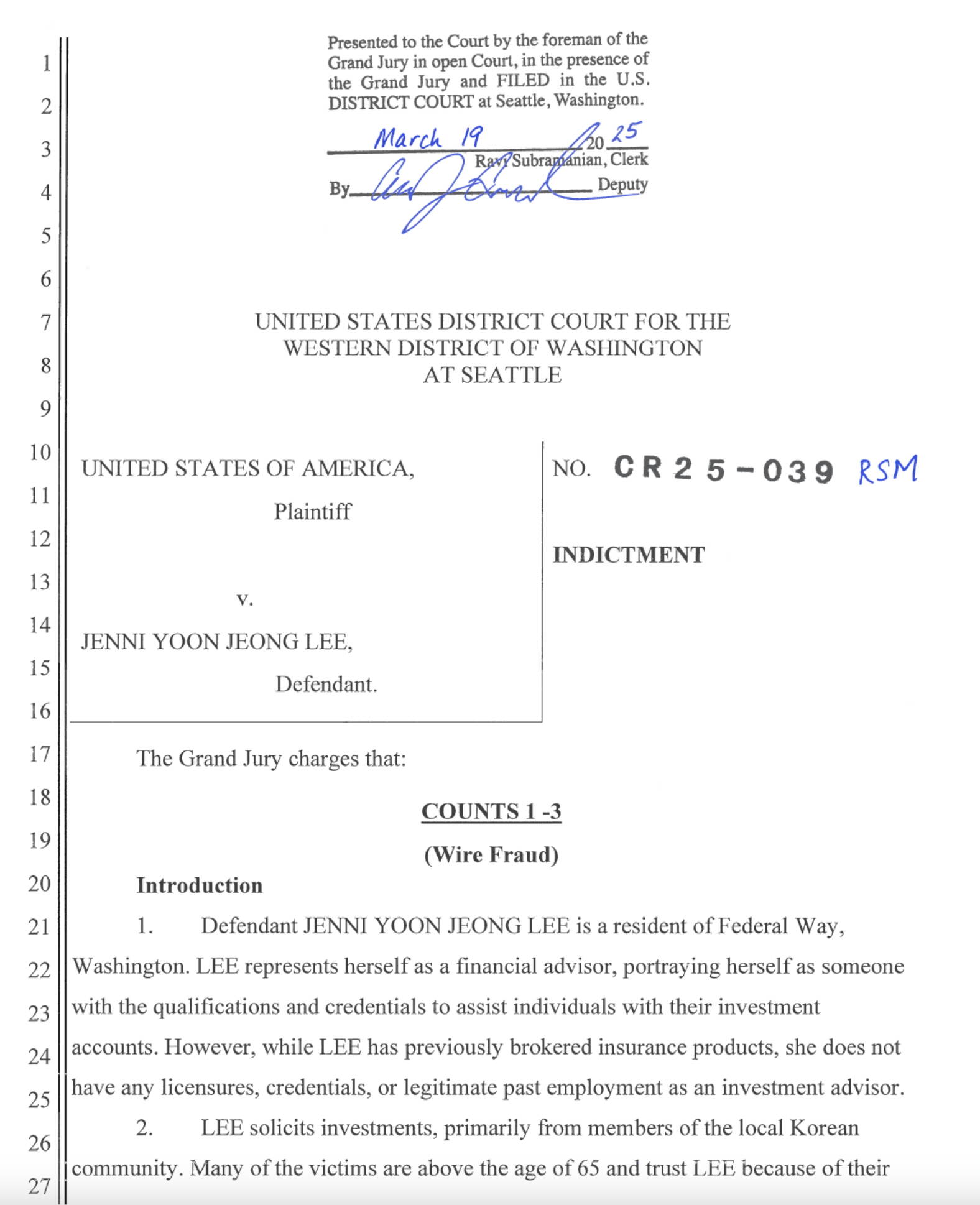 Screenshot of the indictment. Courtesy photo.
