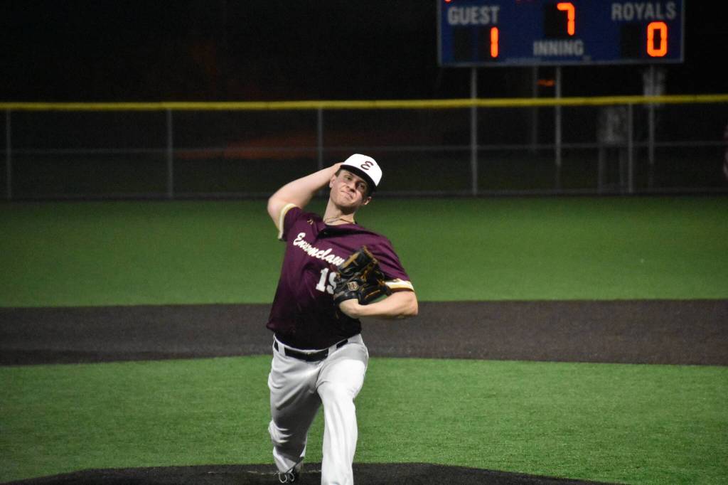 Enumclaws Cooper Markham struck out 19 against Kentlake. Ben Ray / The Reporter