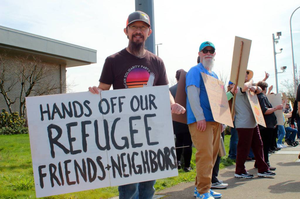 Many demonstrators spoke about the importance of protecting refugees and immigrants that make up much of the Federal Way community. Photo by Keelin Everly-Lang / Sound Publishing