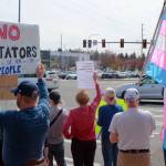 Demonstrators filled every corner and stretched down the block at the intersection of South 320th Street and Pacific Highway South on Saturday, April 5. Photo by Keelin Everly-Lang /Sound Publishing