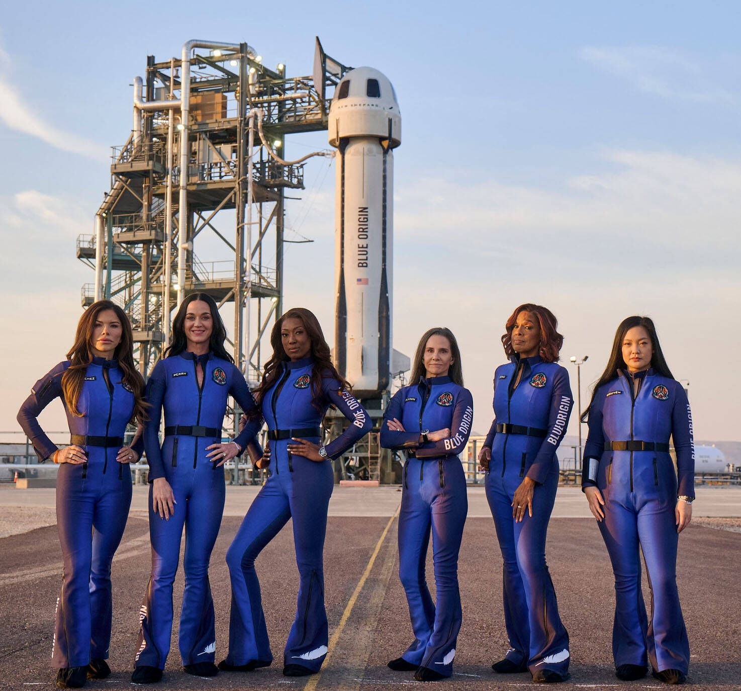 The all-female crew of Kent-based Blue Origins New Shepard -31 flight Monday, April 14 in West Texas. COURTESY PHOTO, Blue Origin