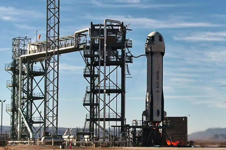Kent-based Blue Origin prepares for liftoff of its New Shepard rocket Feb. 4 in Texas. COURTESY VIDEO SCREENSHOT, Blue Origin