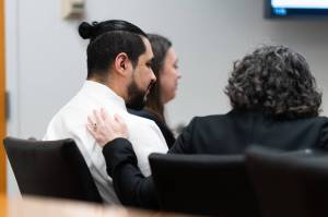 Raul Benitez Santana in the courtroom on Wednesday, June 4, 2025, in Everett, Washington. (Will Geschke / The Herald)