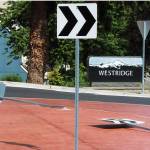 Drivers keep knocking down directional and yield signs at the new Reith Road roundabouts in Kent. COURTESY PHOTO, Reese Dengler