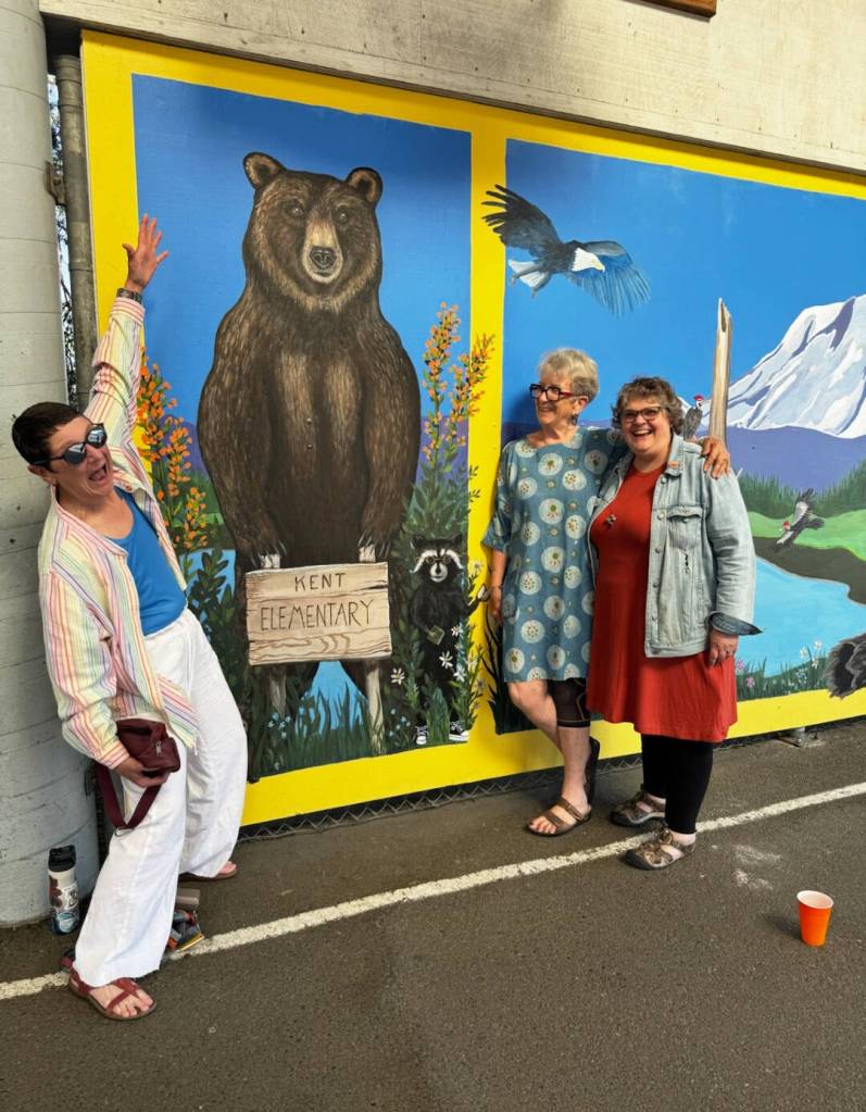Cheryl Rhodes and friends at the mural at Kent Elementary School. COURTESY PHOTO, Michelle McClinn