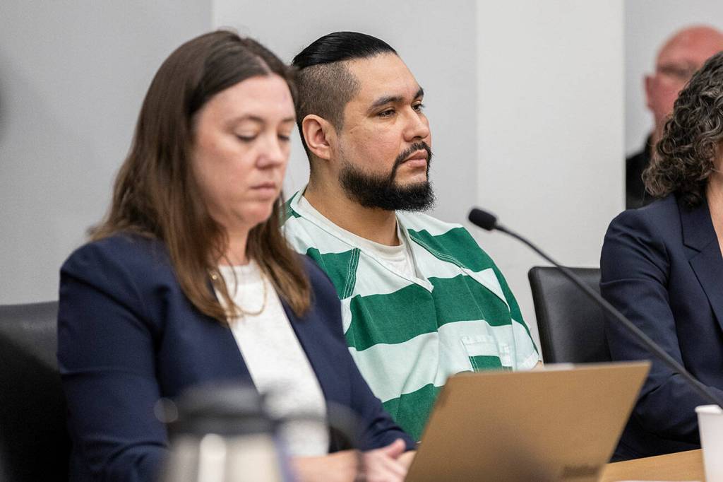 Raul Benitez Santana listens as Judge Karen D. Moore gives him the maximum sentencing during his hearing at the Snohomish County Courthouse on Wednesday, July 2, 2025 in Everett, Washington. (Olivia Vanni / The Herald)