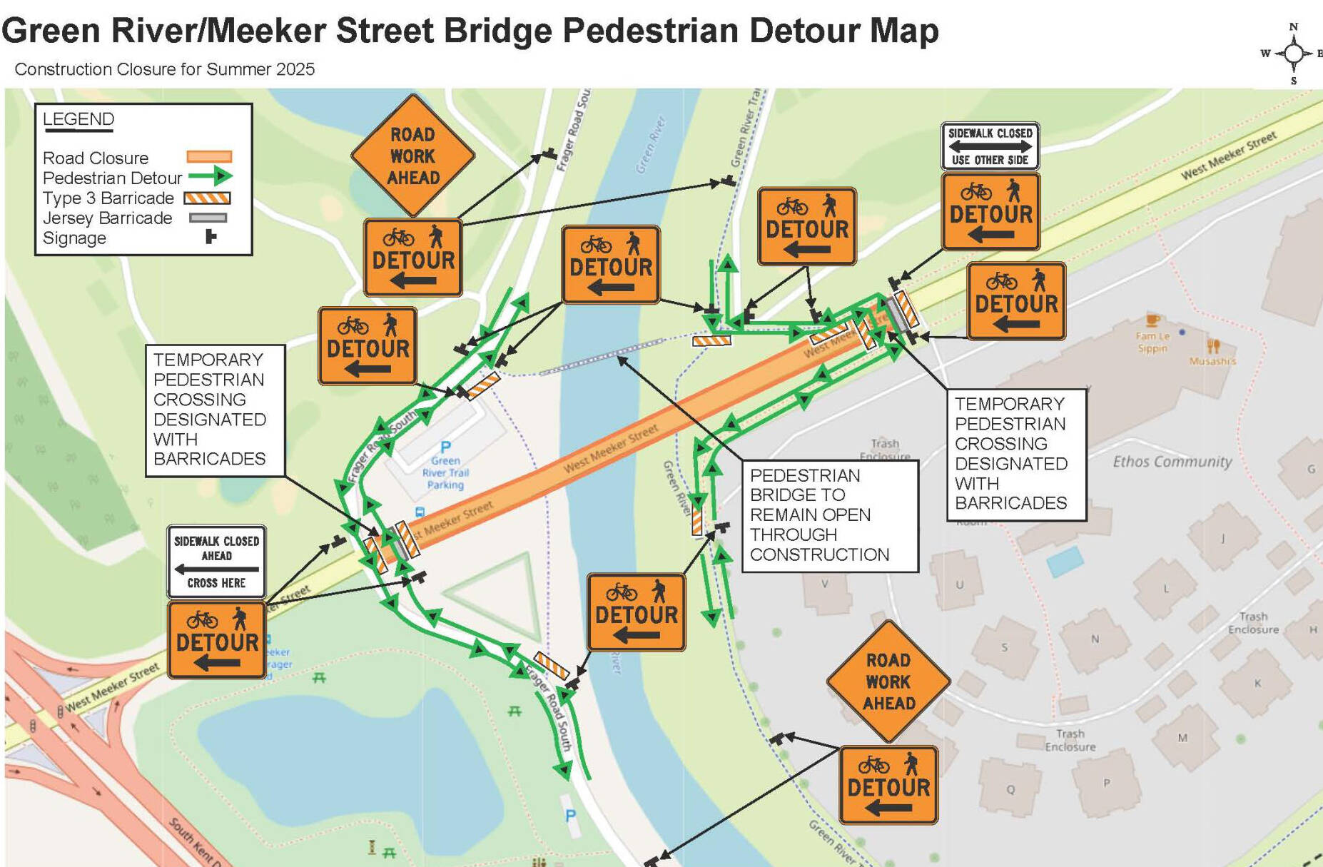 The city of Kent will close the West Meeker Street bridge for repairs Aug. 1-11. Courtesy Graphic, City of Kent