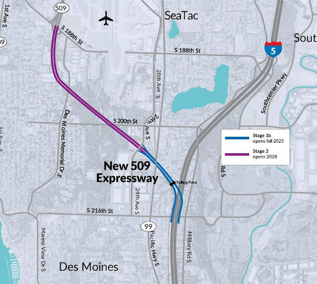 A map of the new SR 509 Expressway. COURTESY GRAPHIC, WSDOT