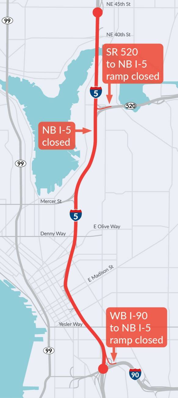A section of I-5 Northbound will be closed this weekend. Photo provided by the Washington Department of Transportation