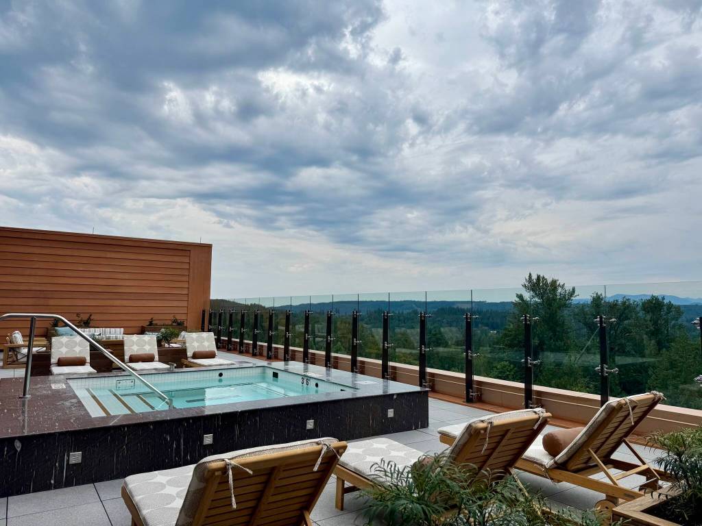 The outdoor hot tub at the Snoqualmie Casinos new hotel, July 31, 2025.