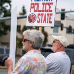 People show up Sept. 1 along SE 272nd Street in Covington for an anti-Trump rally. COURTESY PHOTO, Indivisible Covington WA