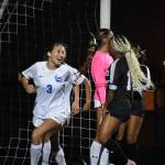Tahomas Gia Macfarlane celebrates her goal against Kentwood. Photos by Ben Ray / The Reporter