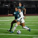 Natalia Krall-Cruz drives on goal en route to her first goal of the night against Auburn Riverside. Ben Ray / The Reporter