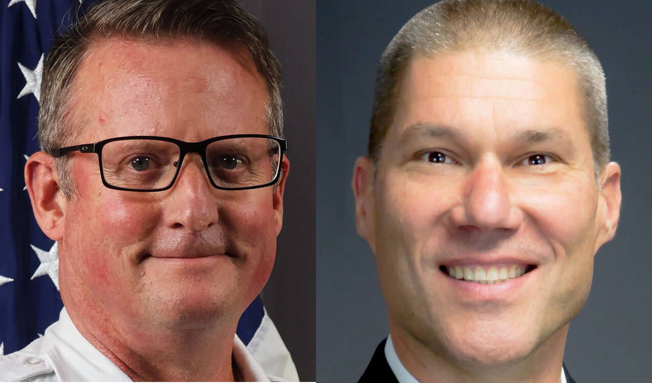 New Fire Chief Mark Jones, left, and retiring Fire Chief Brian Carson. COURTESY PHOTO, Puget Sound Fire